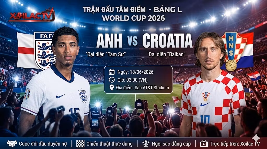 Nhận định Anh vs Croatia vòng bảng World Cup 2026: Cuộc đối đầu tâm điểm giữa Tam Sư và đội bóng áo caro rạng sáng 18/6.